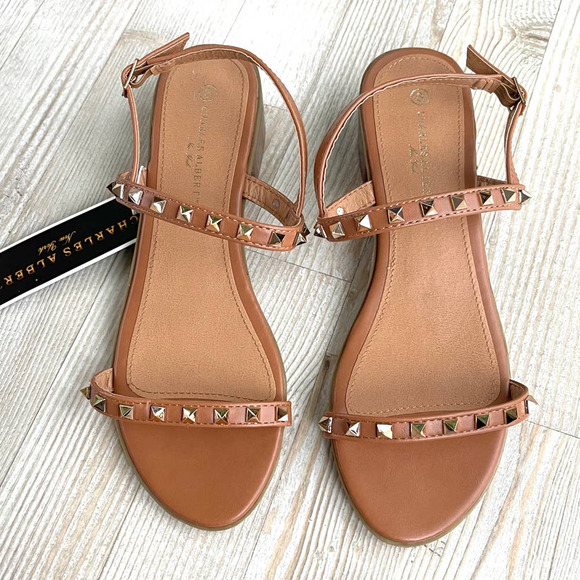 Charles Albert Cassie Studded Block Heel Sandals | Brown Size 8 - Picture 3 of 8